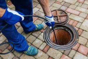 sewer cleaning a clogged drainage with hydro jetting